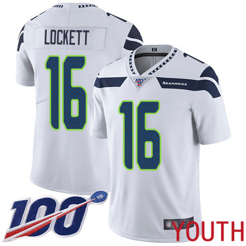 Seattle Seahawks Limited White Youth Tyler Lockett Road Jersey NFL Football #16 100th Season Vapor Untouchable